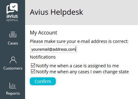 Optimus case notification helpdesk