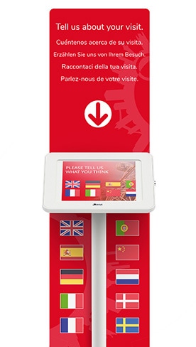 Multi-lingual survey kiosk and promotional board