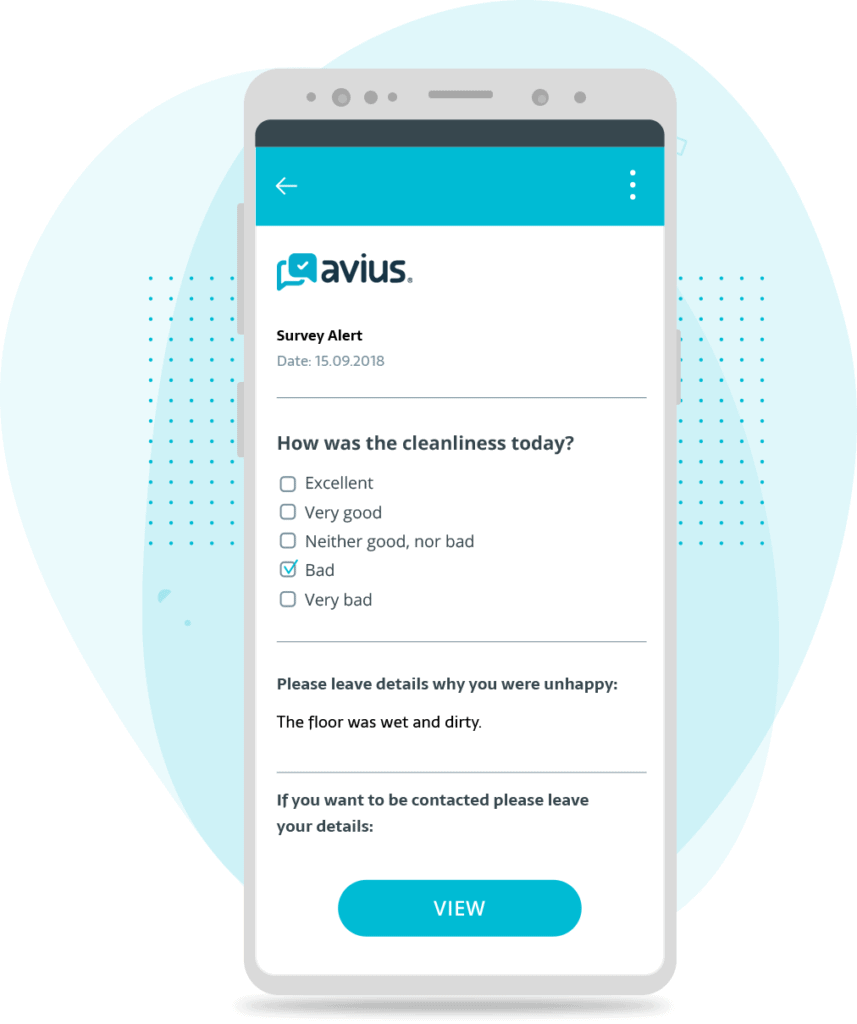 Example of a survey alert for cleanliness