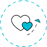 Two hearts and upwards arrow - loyalty icon